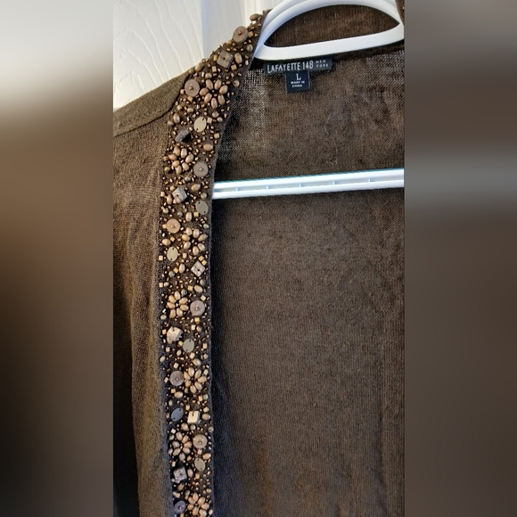Lafayette 148 New York Linen Blend Tank & Cardigan Sweater Set – Brown – Beaded - Picture 9 of 13